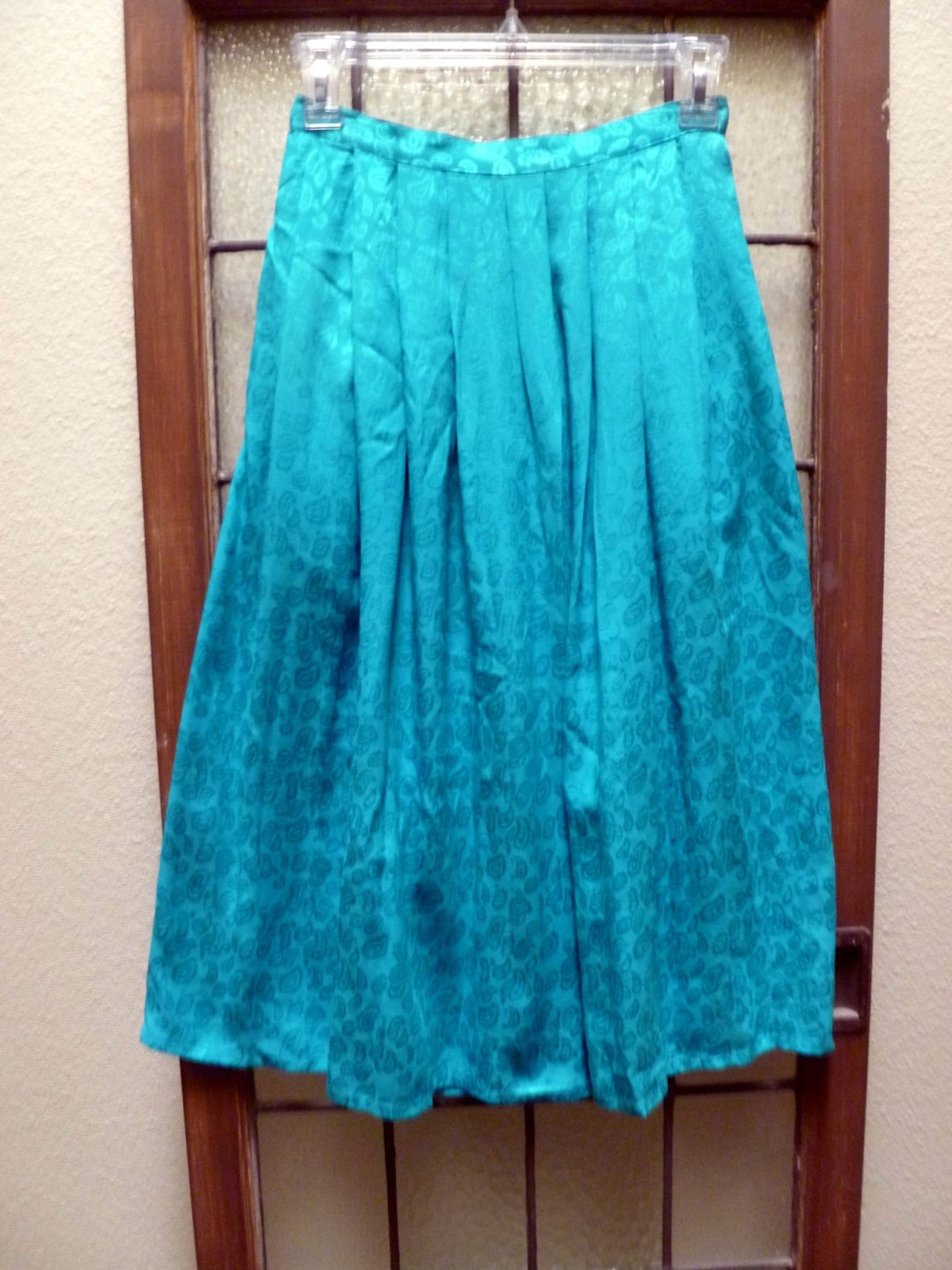 100% SILK Skirt Turquoise Paisley Print Size 12 - Etsy