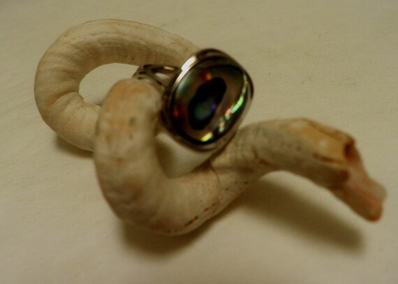 PAUA Abalone Shell and Silver Ring, adjustable, p… - image 2