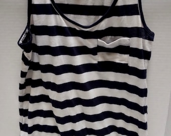 Navy Blue and White striped Jersey, sleeveless top, tank top, woman's size small