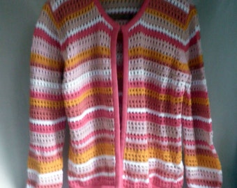 open-knit Cotton Sweater, cardigan sweater, bright colors, Women's large