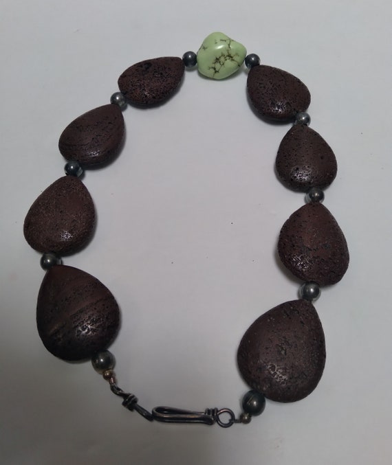 Magnesite and Lava stone CHOKER Necklace, lime gr… - image 1