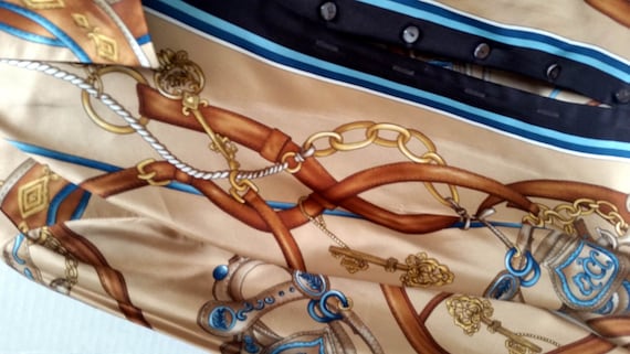 100% SILK Dana Buchman Equestrian Print Blouse, Browns 100% SILK Dana Buchman Equestrian Print Blouse, Browns