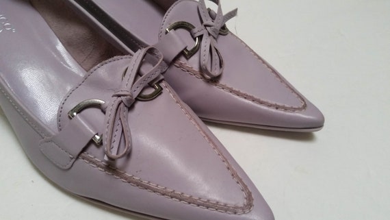 Pale Lavender Leather FRANCO SARTO Pointy Toe PUMPS With Silver Accents Size 8.5M Made in Brazil 2kitten Heel Etsy