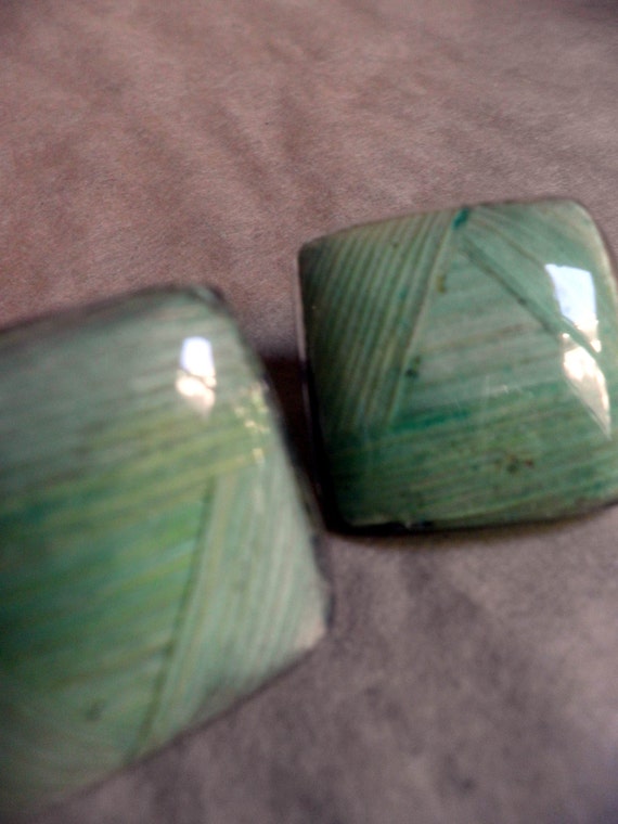 1980's Earrings, large square RESIN covered Leave… - image 4
