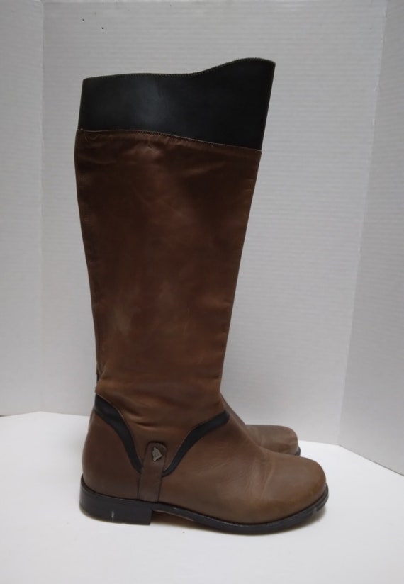 tall Leather OluKai Boots, low heel, brown and bla