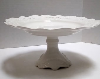 Soporte para pasteles/bandeja para servir con pedestal de encaje victoriano de 25 cm, porcelana fina.