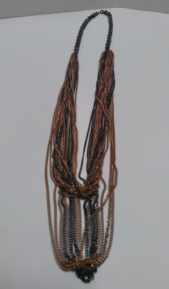 Multi-strand, multi-metal chain link Necklace, Lo… - image 3