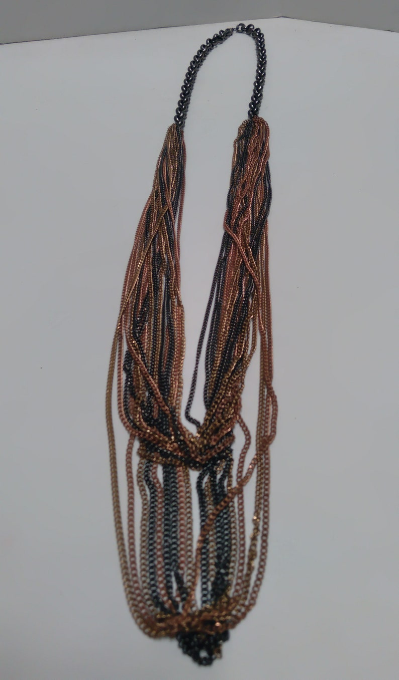 Multi-strand, multi-metal chain link Necklace, Long chain necklace image 3