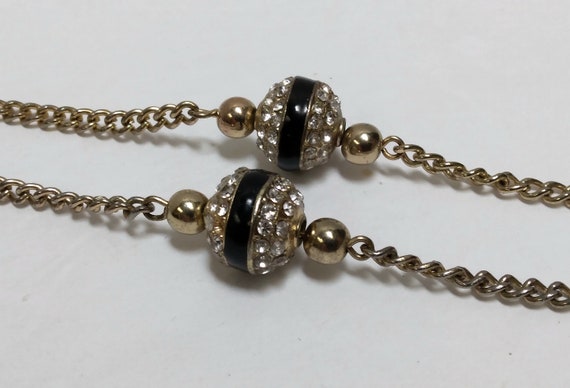 long Chain and Bead necklace, goldtone and Black … - image 2