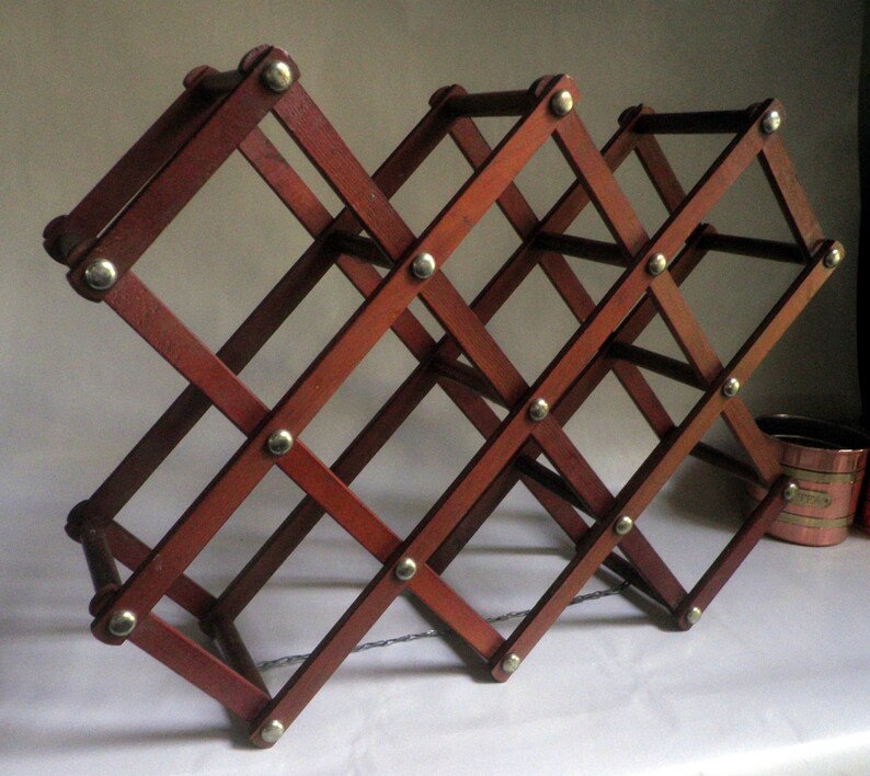 Vintage Expandable Wooden Wine Rack With Brass Tacks Etsy
