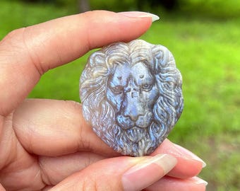 León de piedra lunar tallado a mano, talla de cristal, 1 pieza