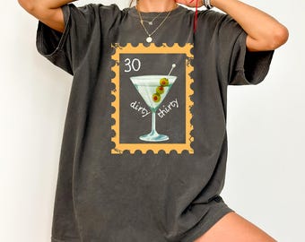 Dirty 30 Martini Birthday T-Shirt, Retro Postage Design