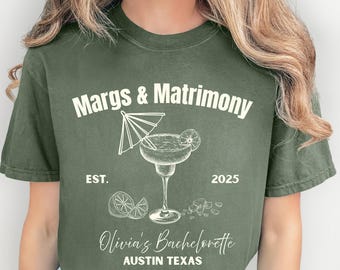 Margs and Matrimony Junggesellinnenabschieds-Shirts - Personalisierte Junggesellinnenabschied-Shirts, Name und Ort mit individuellem Junggesellinnenabschied