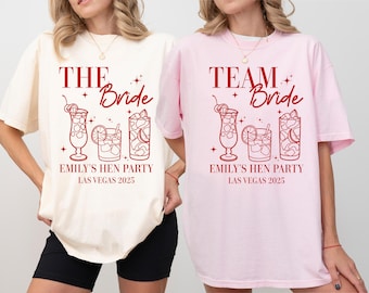 Camisetas personalizadas para despedidas de soltera de novia y equipo: estilo Las Vegas