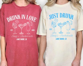 Custom Bachelorette Party Shirts: Drunk in Love, Bride Squad Tee