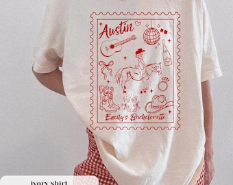 Camisas para despedidas de soltera en Austin, camisa vaquera personalizada para novia, despedida de soltera en Texas, despedida de soltera estilo Western, camisas vaqueras a juego para despedidas de soltera.
