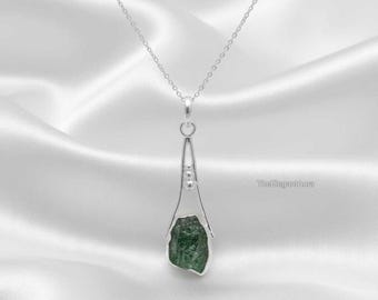 Raw Moldavite Pendant, 925 Sterling Silver Plated Necklace, Handmade Healing Crystal