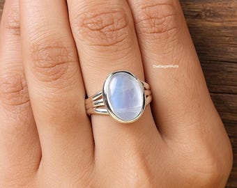 Rainbow Moonstone Ring, 925 Sterling Silver Plated Ring, Boho Statement Jewelry
