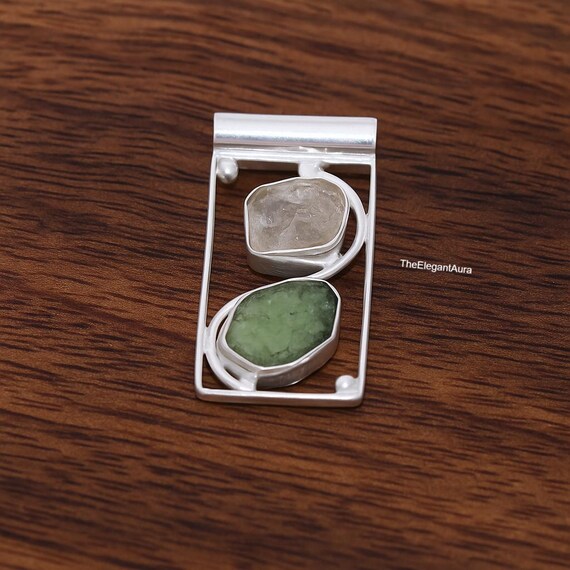 モルダバイト＆ハーキマーダイヤモンドペンダント、925スターリング