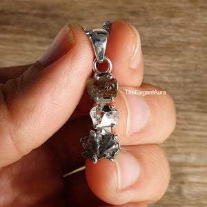 Moldavite Herkimer Diamond Meteorite Pendant: Raw 925 Sterling Silver Celestial Pendant handmade Jewelry