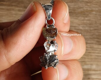Moldavite Herkimer Diamond Meteorite Pendant: 925 Sterling Silver Plated Celestial Pendant handmade Jewelry