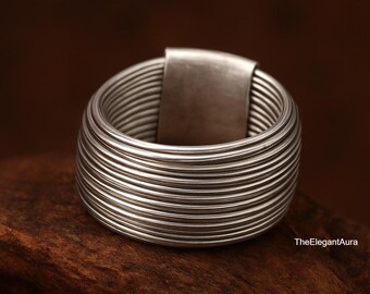 Handmade Sterling Silver Plated Wraparound Ring, Wide Band Statement Jewelry