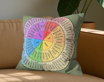 Almohada o funda de almohada con forma de rueda de emociones, tabla de colores de la rueda de las emociones, regalo decorativo para la oficina de un psicólogo o terapeuta, almohada con forma de rueda de emociones.