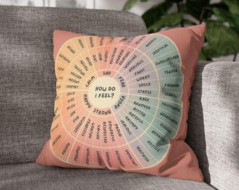 Almohada con forma de rueda de sentimientos, almohada con forma de rueda de emociones, regalo para consultorio de terapia, almohada con forma de rueda de emociones, decoración para consultorio de terapeuta, consultorio de consejero escolar.