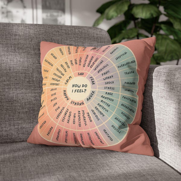 Feelings Wheel Pillow, Emotions Wheel Pillow Gift for Therapy Office, Wheel of Emotion Pillow Therapist Office Decor School Counselor Office