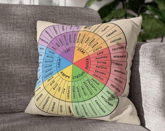 Emotions Feelings Wheel Pillow, Therapist Office Decor, Psychologist Gifts, Color Wheel Of Emotions, Wheel Of Emotions Pillow, Mental Health
