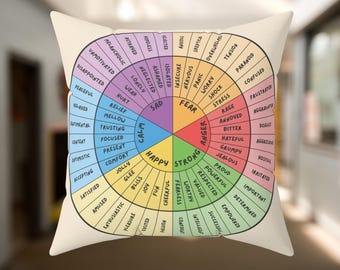 Emotions Feelings Wheel Pillowcase, Your Feeling Pillow, Psychologist Office Decor Gift, Color Wheel Of Emotions Pillow, Wheel Of Emotions