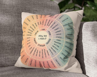 Emotions Feelings Wheel Pillow, Therapist Office Decor, Psychologist Gifts, Color Wheel Of Emotions Pillow, Mental Health, Self Therapy Tool