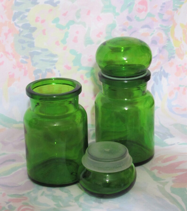 Vintage BELGIUM Green Apothecary Jars Bubble Lid Canister Set Etsy