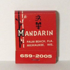 MANDARIN Palm Beach Milwaukee Restaurant Cocktails Vintage Matchbook Full Unused Vintage 70s-80s