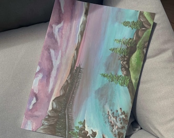 Digitale Landschaftskunst – Mystischer Bergsee bei Sonnenuntergang – Digitaler Acryl Kunstdruck