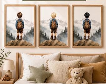 Little Explorer Poster, Boys Room Wall Art Decor, Adventure Kids Print, Mountain Landscape Nursery Art, Digital Download