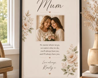 Aangepaste moeder fotoprint, gepersonaliseerd moedergedicht cadeau, moeder verjaardagscadeau, Moederdagcadeau, bloemen kunst aan de muur, A4 A3 digitale download print