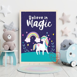Pastel Unicorn Nursery Print: Rainbow Wall Art (Digital Download, 5 PDF Files Included)