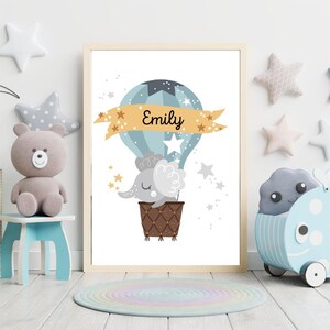 Personalised Elephant Balloon Name Print | Neutral Nursery Wall Art | Custom Baby Poster for Boys & Girls | Digital Download | Keepsake Gift