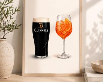 Guinness & Aperol Spritz Print | Bar Cart Wall Art | Irish Pub Poster | Kitchen Coffee Corner Decor | Couple Drinks Print | A4 A3 Digital
