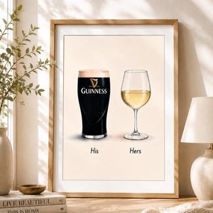 Guinness & Wine-partryck, väggkonst för honom och henne, present till öl- och vinälskare, heminredning för bar, rolig present till par, digital nedladdning i A4 A3