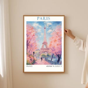 Paris Travel Print, Eiffel Tower Wall Art, Romantic Watercolour Poster, France Vintage Digital Download, Travel Gift, Pastel Parisian Decor