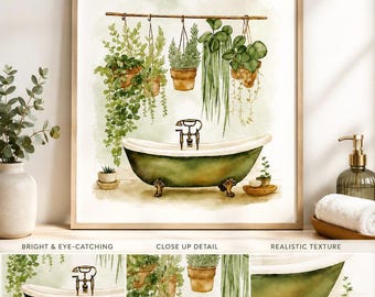 Boho Botanical Poster, Spa Bathroom Decor, Green Plant Wall Art, Relaxing Bathroom Art, Printable Wall Art, Nature, A4 A3 Digital Download