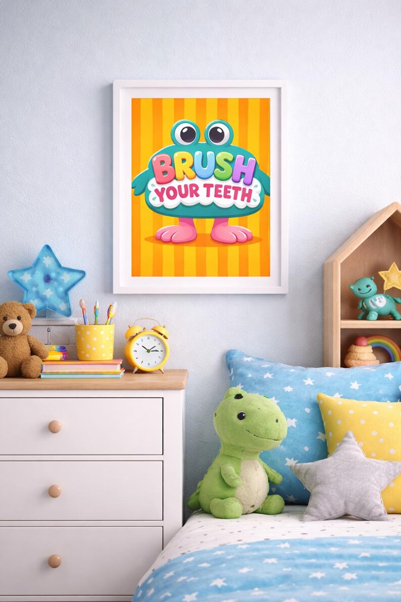Brush Your Teeth Poster | Kids Bathroom | Wall Art | Dental Hygiene ...