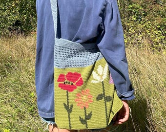 Modello all'uncinetto per borsa "Quattro fiori funky"