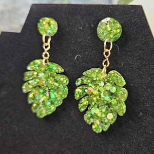 Glittery Monstera Leaf Earrings