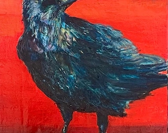 Raven on Red, Oil Painting Art Print