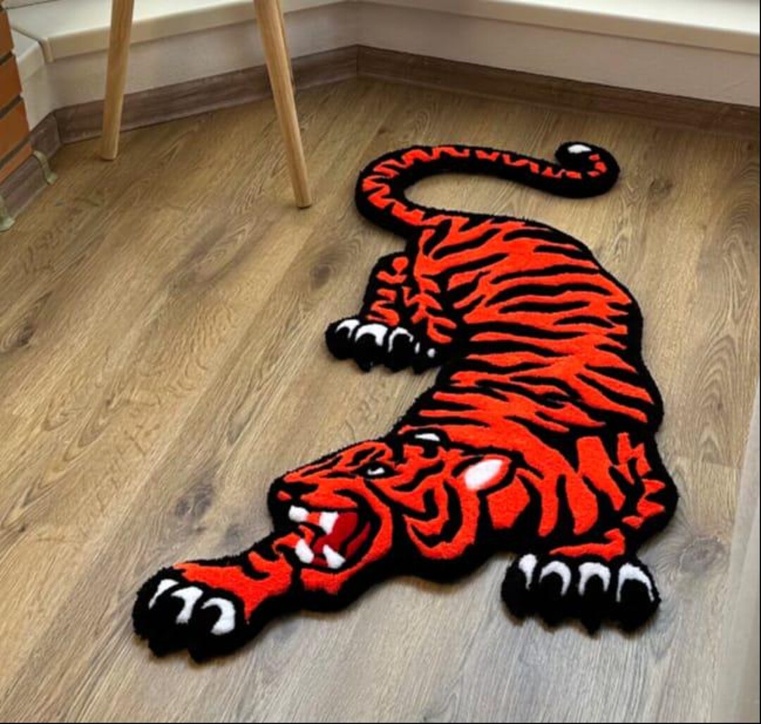 Hand Tufted Wool Tiger Rug, Animal Print Carpet, Custom Size - Etsy