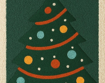 Handgetuft kerstboomkleed gezellig kerstdecor, zachtgroen en felle feestelijke kleuren