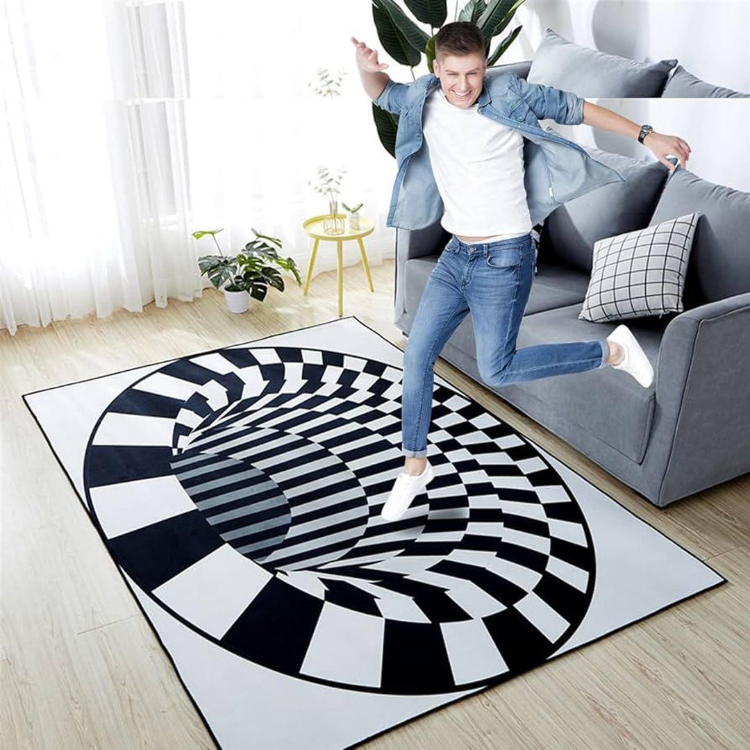Three Dimension Design Rugs Hand Tufted Optical Illusion Rug Black White Modern 3D Design Area ...